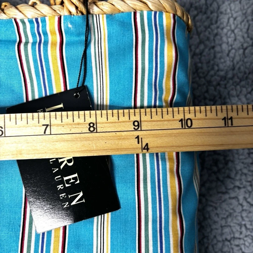 Lauren Ralph Lauren Tote Bag Blue Striped Fabric Straw Handle Vacation Beach